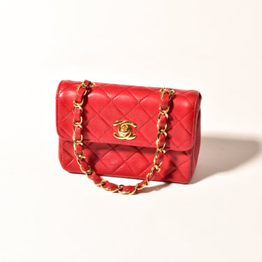 Authentic CHANEL Red Quilted Lambskin Mini Clutch Bag, Lambskin, Crossbody Braided Cord Chain 