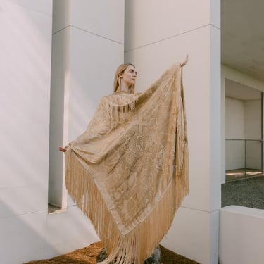 Rare 1920s gold lamè silk piano shawl one of a kind art deco shawl 