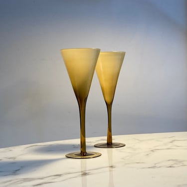 Set of 2 Carlo Moretti tall wine/champagne cased glass flutes 