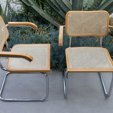 1 out of 2 Italian Vintage Cane and Chrome Cantilever Chairs, Style of Marcel Breuer, Made in Italy 
