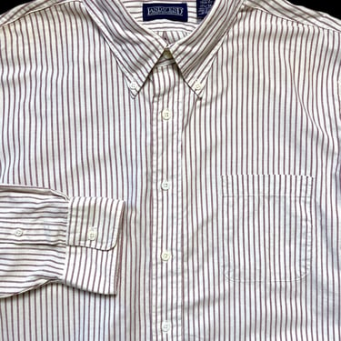 Vintage Lands' End Oxford Cloth Button-Down Shirt ~ 17 1/2 x 36 / XL ~ 100% Cotton ~ USA Made ~ OCBD ~ University Stripe 