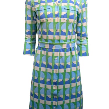 J. McLaughlin - Green, Blue, &amp; Cream Geometric Print