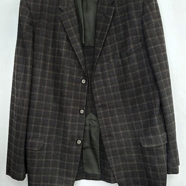 60's Men's Plaid Check Wool Blazer Jacket, Sport Coat, Charcoal Grey Black Gray 1960's Mid Century Suit 