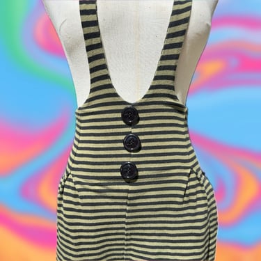 Betsy Johnson Punk Label black and green stripped overalls