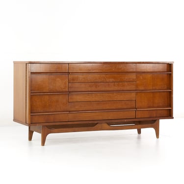 Young Manufacturing Mid Century Walnut Curved Front Credenza - mcm 
