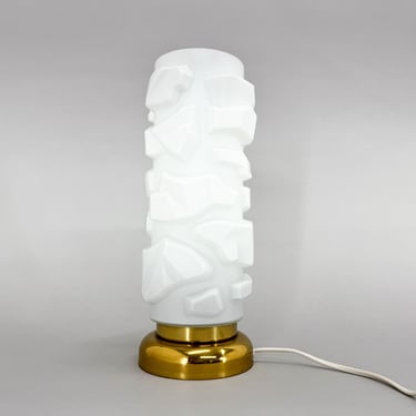 1970s Brass & Opaline Glass Table Lamp, Czechoslovakia / Tall Vintage Table Lamp 