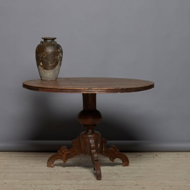 Dutch Colonial Round Teak Pedestal Table with a Reeded 3 Board Top