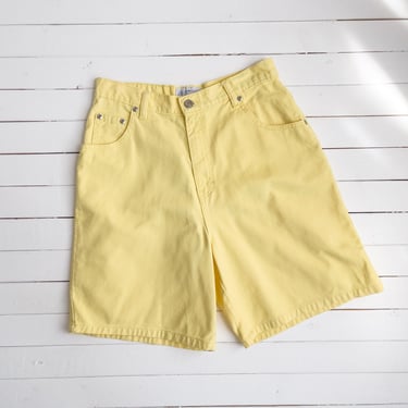 yellow jean shorts, 80s 90s high waisted shorts, vintage shorts, summer clothing 