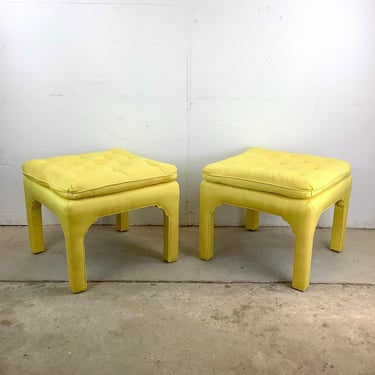 Pair Dorothy Draper Style Pillow Top Stools 