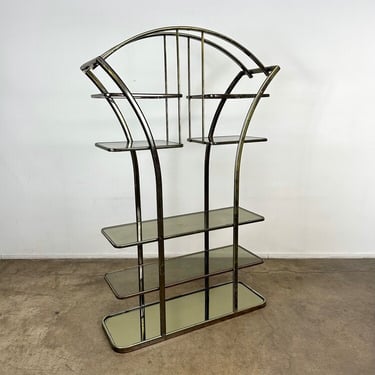 Vintage Brass and Smoked Glass Etagere 