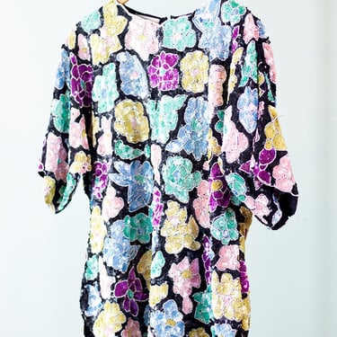 multicolour vintage sequins floral pattern top 