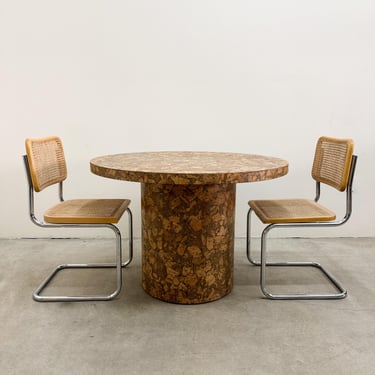 Vintage Round Cork Pedestal Dining Table – MCM 70s Minimalist Retro Burlwood 80s Postmodern - Seats 4 