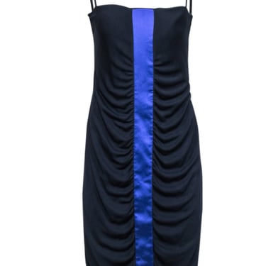 Giorgio Armani - Navy Ruched Sleeveless Dress w/ Blue Center Stripe Sz 10