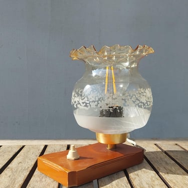 Vintage Bedside Lamp, Vintage Table Lamp, Mid Century Table Lamp, Glass and Wood Table Lamp, 1970s 