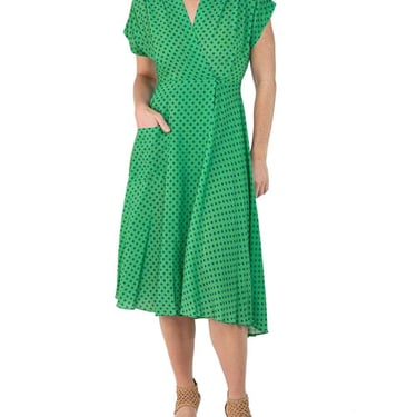 Morphew Collection Green & Blue Polka Dot Novelty Print Cold Rayon Bias Dress Master Medium 