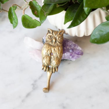 Brass Owl Wall Hook - Woodland Home Decor - Fantasy Wizard Familiar Animal Wall Decor - Vintage Eclectic Brass Bird Decor - Brass Towel Hook 