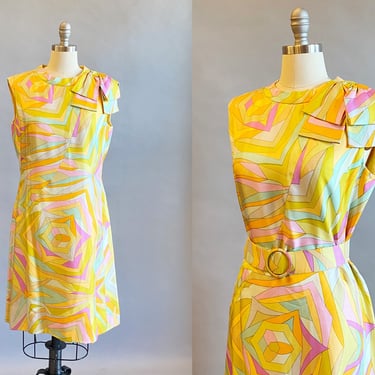 1960s Mod Dress / 1960s Adele Simpson Dress / Psychedelic 60s Dress / Size Large Size Medium 