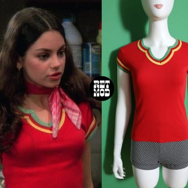 Groovy Vintage 70s Red Stripe Trim T-Shirt - As Seen On Jackie That 70s Show 