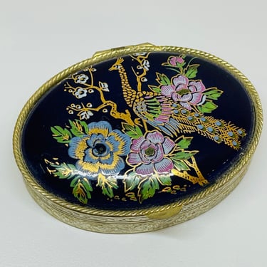 Peacock and Floral Oval Pill Box/Container