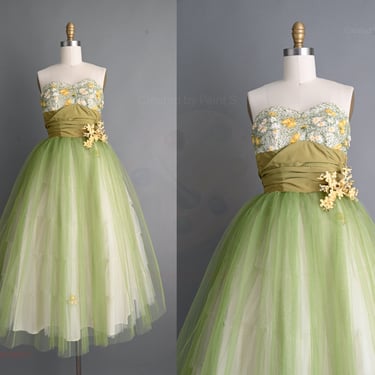 vintage 1950s dress  | Emma Domb Strapless Full Skirt Party Prom Dress | XS Small 