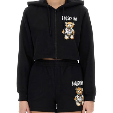 Moschino Women Cropped Sweatshirt With Teddy Bear Logo