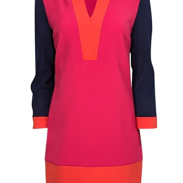 Diane von Furstenberg - Pink, Orange, & Navy Crepe Colorblock Dress Sz 6