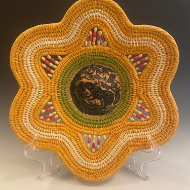 Set of 6 Handmade Chambira Palm Fiber beads and dyes Basket- Woven by Artisan from  Peruvian Amazon, Wall Decor 