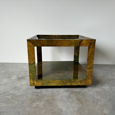 1980's Karl Spinger "Tray Top - Two Tier " Side Table In Lacquered Goatskin 