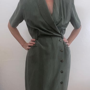 vintage silk olive day dress size US women's 10 