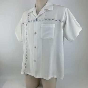 1950's Shirt - Cool Pattern -- All Rayon - LION of TROY Label - Light Summer Weight Fabric - Loop Collar - Men's Size XLarge 