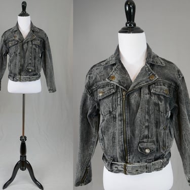 80s Black Jean Jacket - Cool Design w/ Zippers and Pockets - Cotton Denim - New Order - Vintage 1980s - S M 