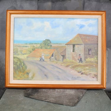 Original, Signed Oil Painting | Vintage Village Scene | Sally Weil Artist | 18x14