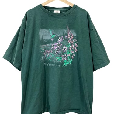 Vintage 90's Montana Wild Flowers Hummingbird Art T-Shirt XXL