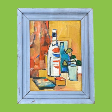 Vintage Still-Life Painting 1960s Retro Size 20x16 Mid Century Modern + Pepsi Bottle + Abstract Art + Acrylic on Hardboard + MCM Wall Decor 