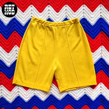 Vintage 60s 70s Bright Yellow Stretch Shorts 