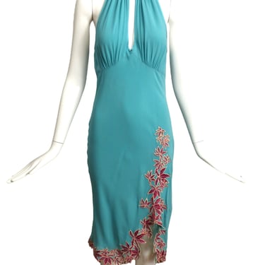 CATHERINE MALANDRINO- Turquoise Applique Halter Dress, Size 6