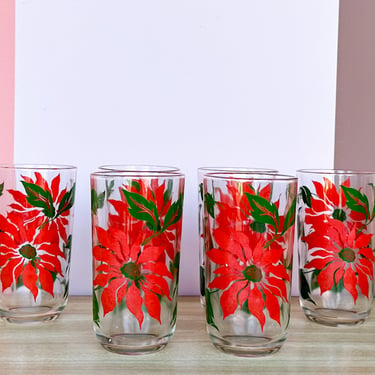 Set of Six Poinsettia Glassware