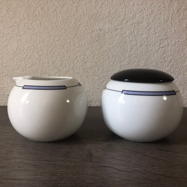 Vintage Mikasa Aquatine LAL06 creamer and sugar, post modern 