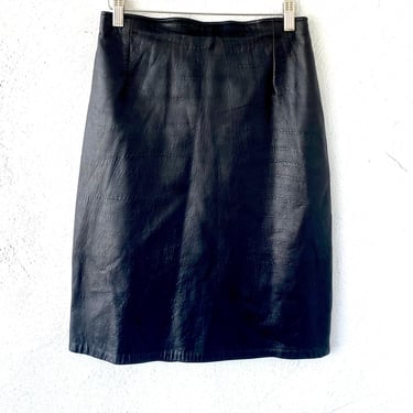 Vintage 80s 90s Black Leather Skirt Mini Pencil Soft Shiny Skirt 