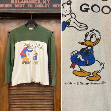 Vintage 1960’s Disney Goofy x Donald Duck Cartoon Pop Art Two-Tone Sweatshirt, 60’s Vintage Clothing 