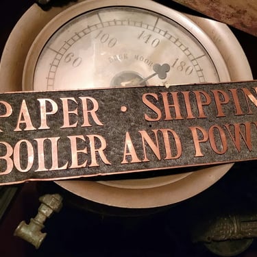 Steam Engine & Boiler Paper Mill Antique Brass Plaque Sign c1900 