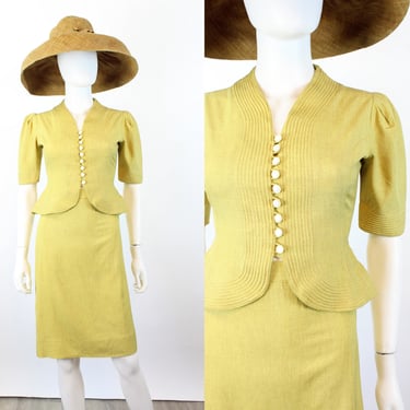 1940s CHARTREUSE linen set suit xxs | new spring 