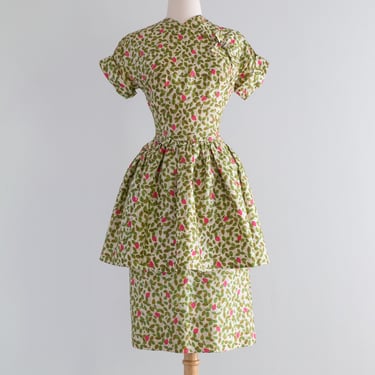 1950's Strawberry Print Silk Special Occasion Dress / XS