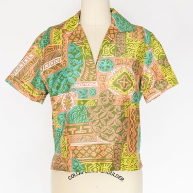 1960s Blouse Cotton Printed Top M 