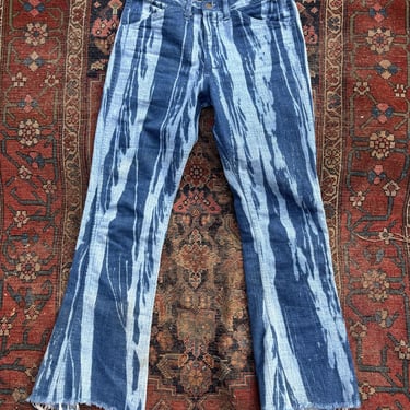 Vintage 60s 70s Lee Tie Dye Wash Flared Denim Jeans 30 Waist Unisex Boho Hippe Rocker by TimeBa