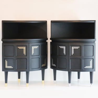 Spray Painted Art Deco Inspired Nathan Squares / Parker Knoll Corner Cocktail Cabinet / Cupboard / Media Unit - Black & Gold or Chrome - MCM 