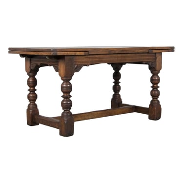Antique English Style Extendable Oak Trestle Dining Table 