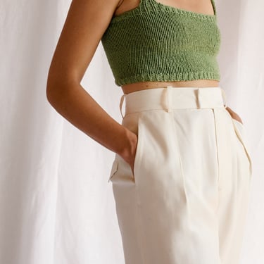 Square Neck Crop Top, Minimal Knit Top, Cropped Yoga Top, Hand Knit, Square Neckline, Knit Bra, Fitted Cotton Bralette in Olive Green 