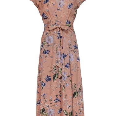 Reformation - Pink, Blue & Green Floral Print Maxi Wrap Dress Sz L