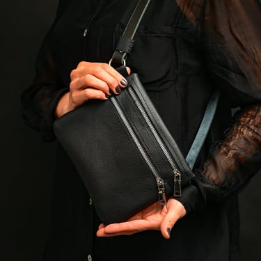 Leather Double Zip Crossbody/Belt Bag